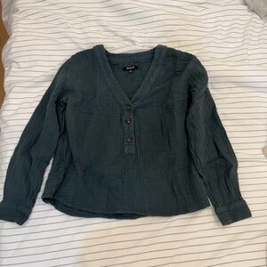Madewell Dark Green V-Neck Buttoned Women's Top